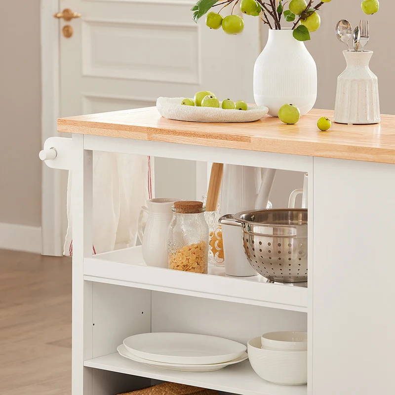 SoBuy FKW97-WN Desserte Cuisine avec Roulettes, Usage Polyvalent, Mobile, pour Cuisine et Salle à Manger, Rangement Optimisé – L108×P60×H90 cm, Blanc et Naturel