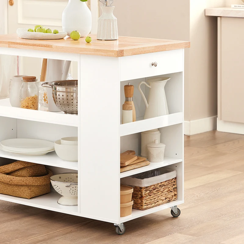 SoBuy FKW97-WN Desserte Cuisine avec Roulettes, Usage Polyvalent, Mobile, pour Cuisine et Salle à Manger, Rangement Optimisé – L108×P60×H90 cm, Blanc et Naturel