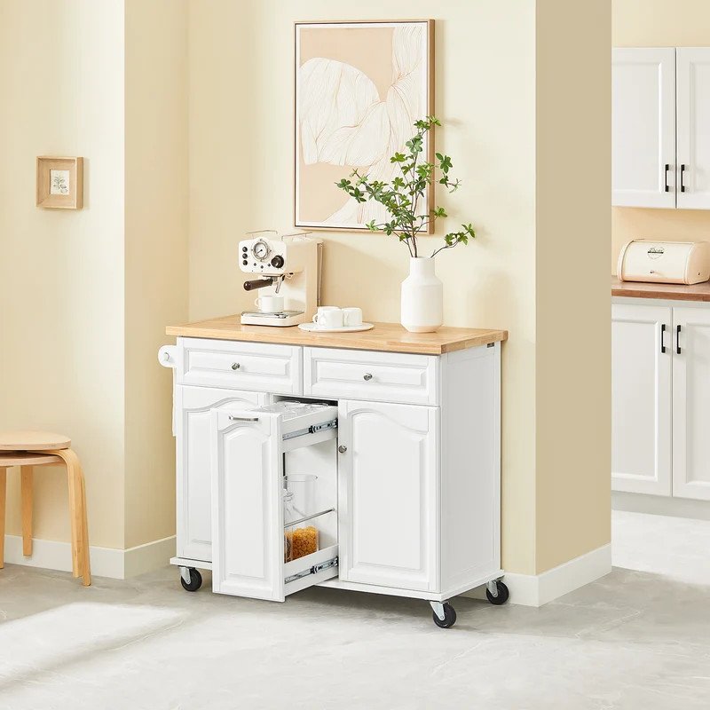 SoBuy FKW100-WN Desserte Roulante Meuble de Rangement à roulettes Chariot de Service Buffet Commode Bahut en Bois