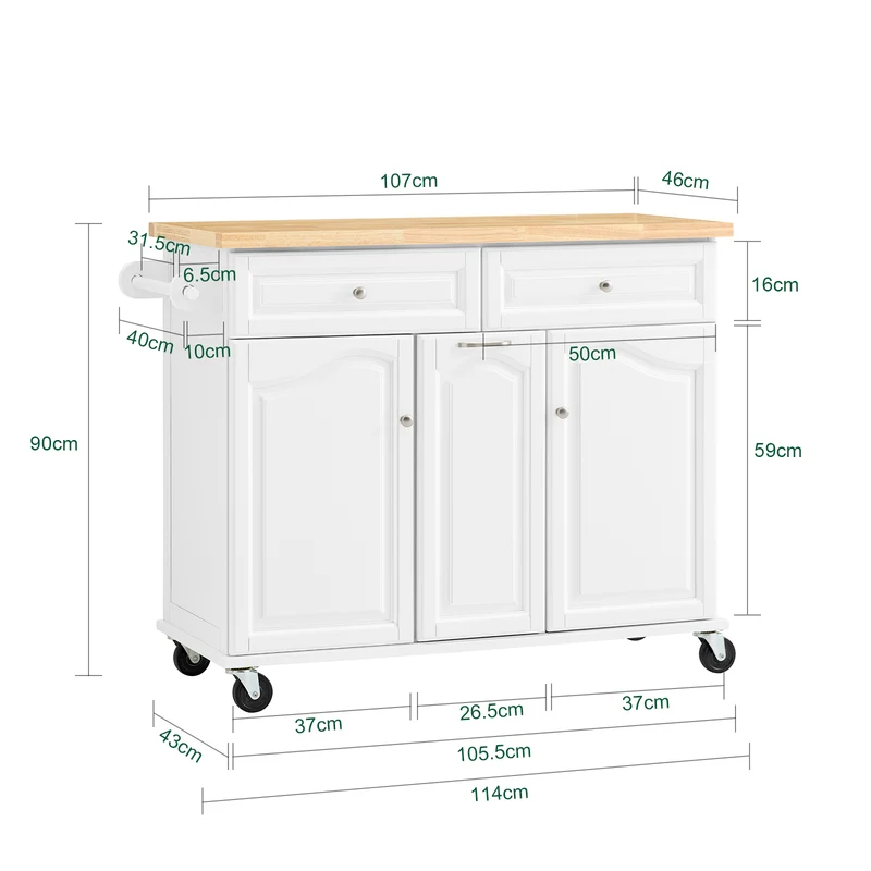 SoBuy FKW100-WN Desserte Roulante Meuble de Rangement à roulettes Chariot de Service Buffet Commode Bahut en Bois