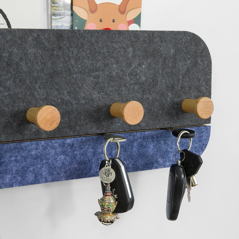 SoBuy FHK16-SG Porte-Manteau Mural Porte-Serviette Penderie Patère Murale avec 5 Crochets en Bambou et Feutre pour Vestibule, Entrée