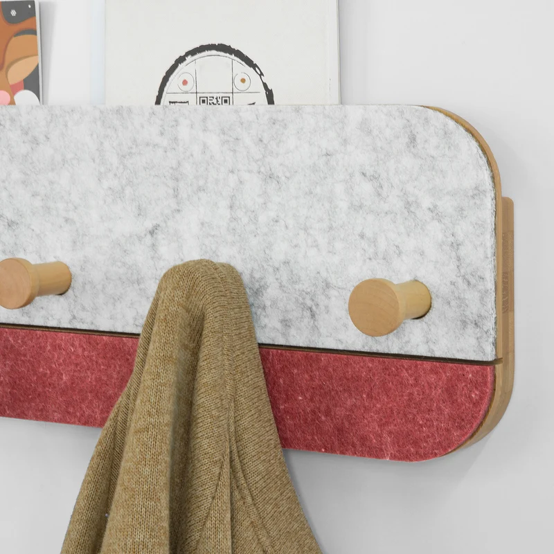 SoBuy FHK16-R Design Porte-Manteau Mural Porte-Serviette Penderie Patère Murale avec 5 Crochets en Bambou et Feutre pour Vestibule, Entrée
