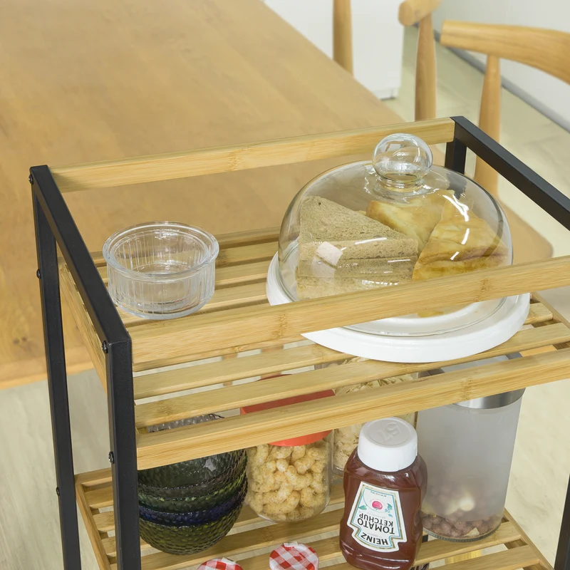 SoBuy STR05-N Étagère de Rangement Étagère de Salle de Bain Cuisine Étagère Debout 4 étages en Bambou et Métal