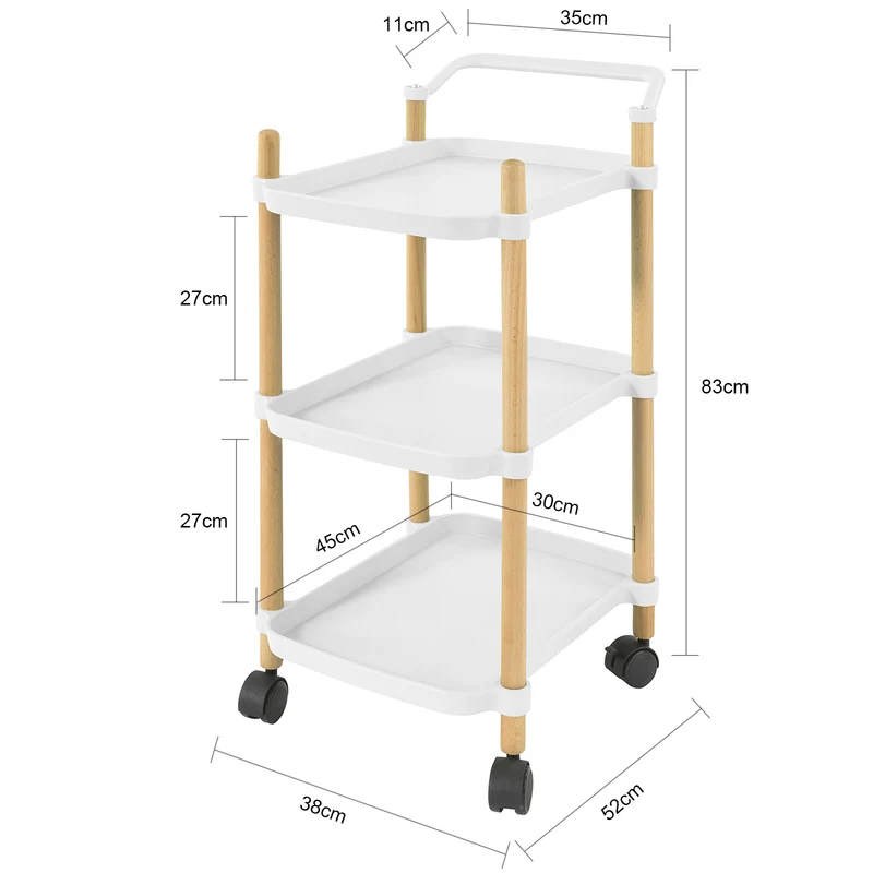SoBuy SVW06-W Chariot de Service à 3 Niveaux Petit Desserte Chariot Roulant Étagère de Rangement avec Poignée pour Cuisine