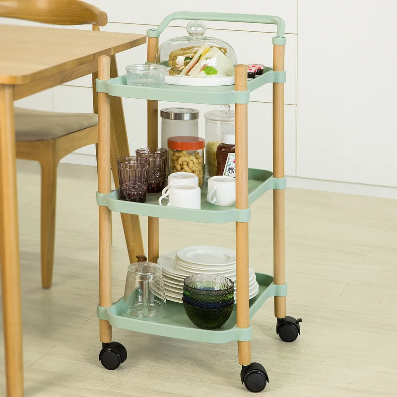 SoBuy SVW06-GR Chariot de Service à 3 Niveaux Petit Desserte Chariot Roulant Étagère de Rangement avec Poignée pour Cuisine