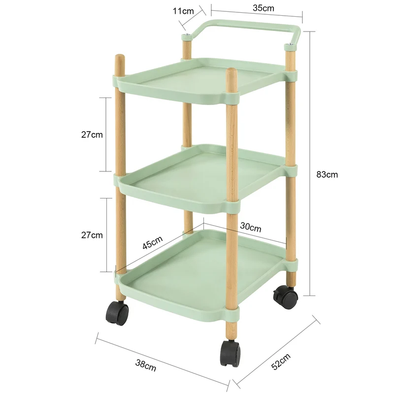 SoBuy SVW06-GR Chariot de Service à 3 Niveaux Petit Desserte Chariot Roulant Étagère de Rangement avec Poignée pour Cuisine