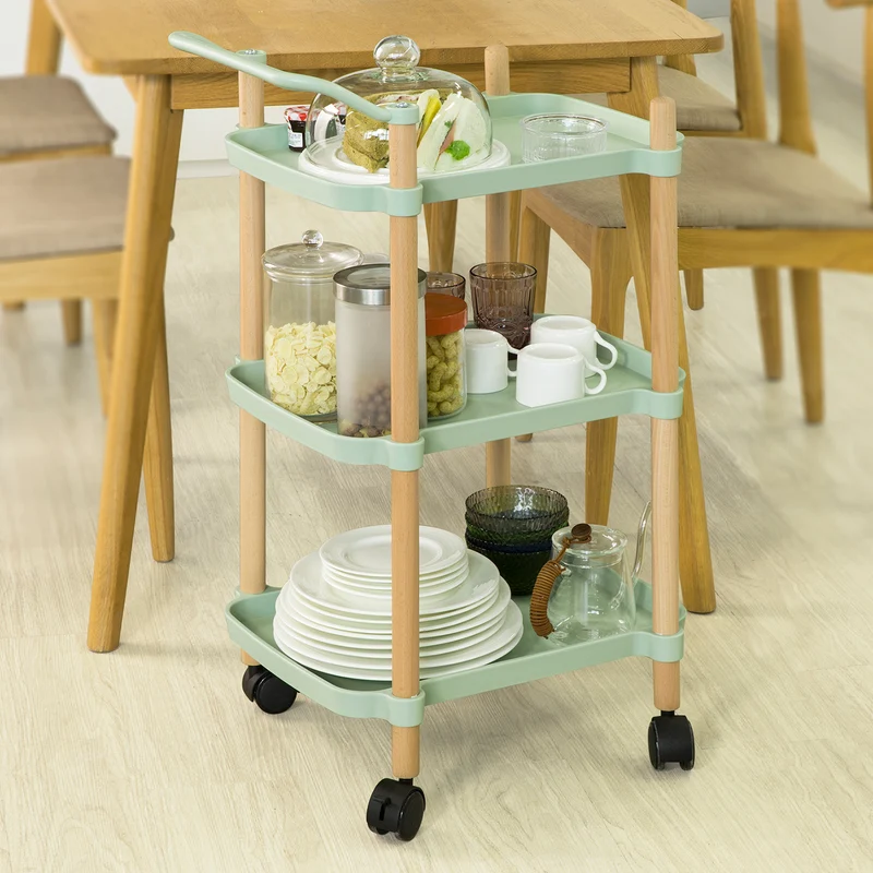 SoBuy SVW06-GR Chariot de Service à 3 Niveaux Petit Desserte Chariot Roulant Étagère de Rangement avec Poignée pour Cuisine
