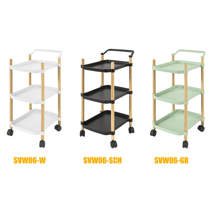 SoBuy SVW06-GR Chariot de Service à 3 Niveaux Petit Desserte Chariot Roulant Étagère de Rangement avec Poignée pour Cuisine