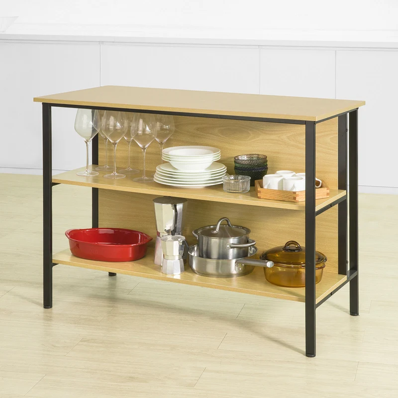 SoBuy FSB28-N Table de Cuisine Table Haute de Bar Table Console Buffet avec 2 étagères de Rangement