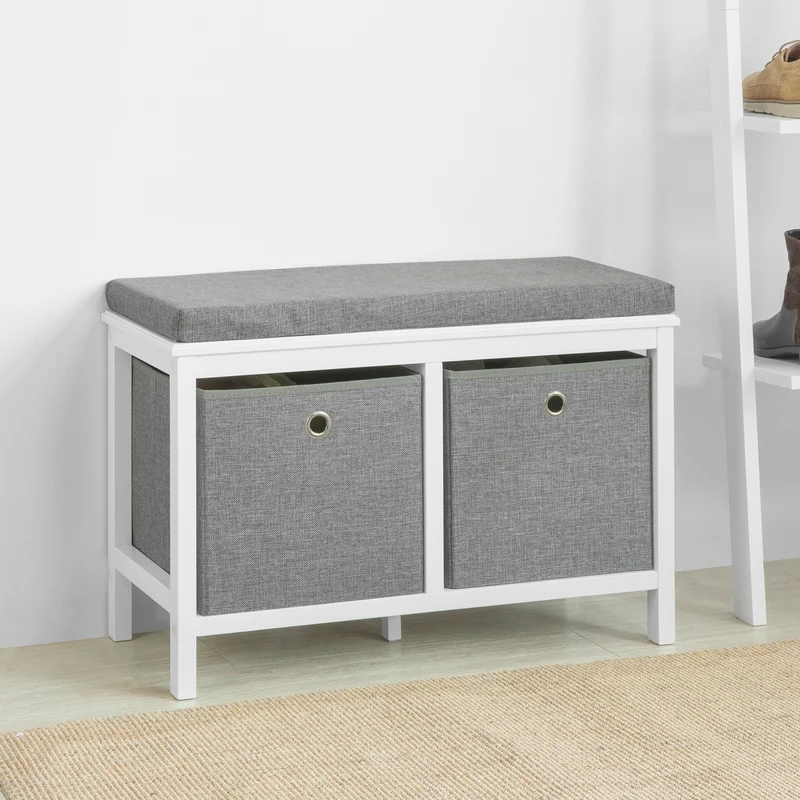 SoBuy FSR81-HG Banc à Chaussures avec Coussin Rembourré et 2 Paniers de Rangement pour Entrée – 70x30x50 cm, Gris
