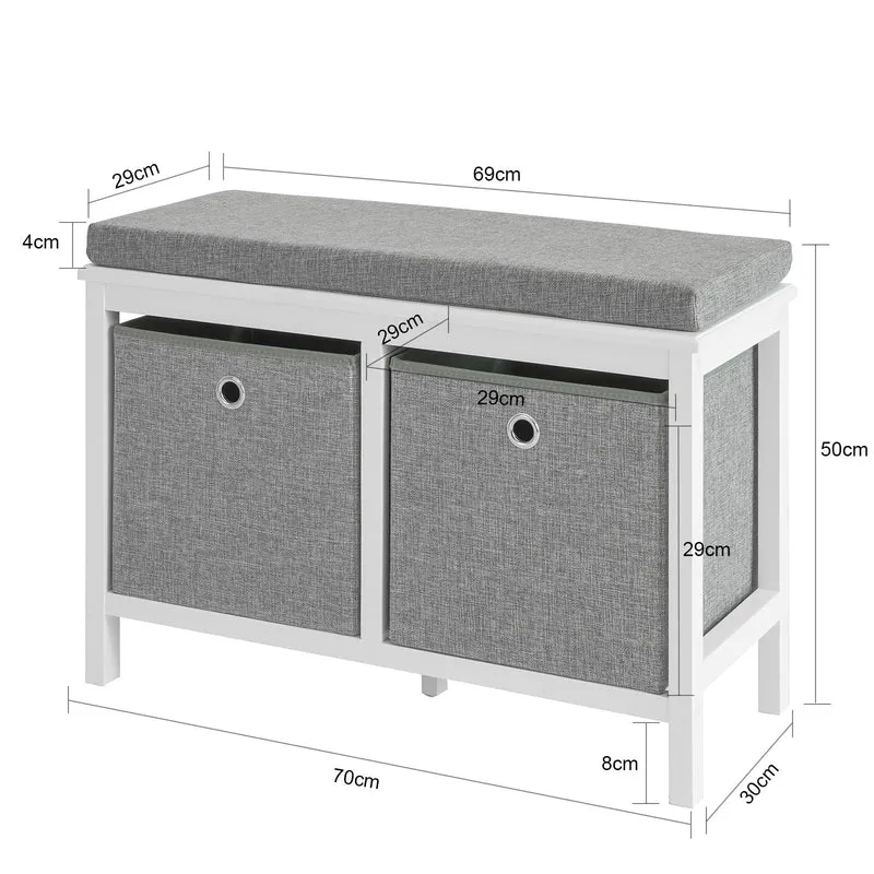 SoBuy FSR81-HG Banc à Chaussures avec Coussin Rembourré et 2 Paniers de Rangement pour Entrée – 70x30x50 cm, Gris