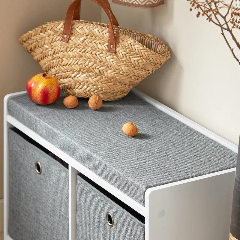SoBuy FSR65-K-DG Banc à Chaussures avec Coussin Rembourré et 2 Paniers de Rangement pour Entrée – 68x32x45 cm, Gris Foncé