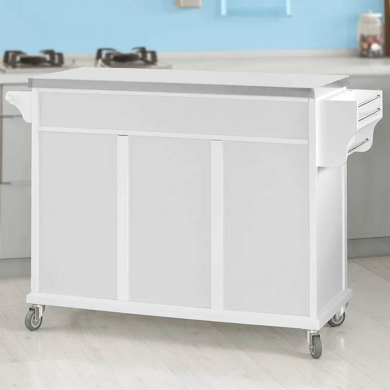 SoBuy FKW33-W Desserte de Cuisine à Roulettes XXL avec Plan de Travail INOX, 3 Tiroirs et Système de Tri des Déchets, Charge 50 kg – 133x48x95 cm, Blanc
