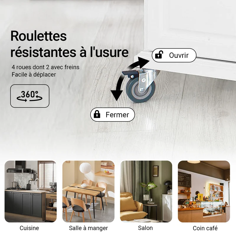 SoBuy FKW33-W Desserte de Cuisine à Roulettes XXL avec Plan de Travail INOX, 3 Tiroirs et Système de Tri des Déchets, Charge 50 kg – 133x48x95 cm, Blanc