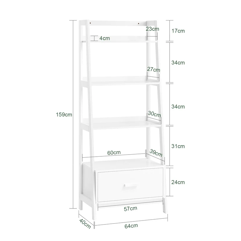SoBuy FRG116-W Bibliothèque Étagère style échelle de 4 niveaux et 1 tiroir –Blanc
