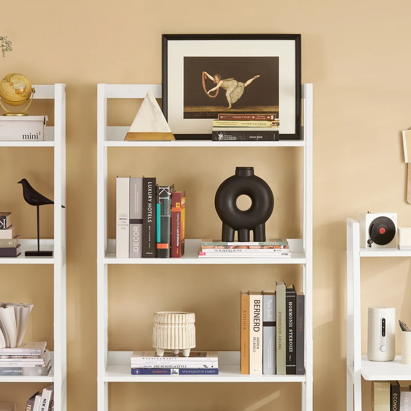 SoBuy FRG116-W Bibliothèque Étagère style échelle de 4 niveaux et 1 tiroir –Blanc