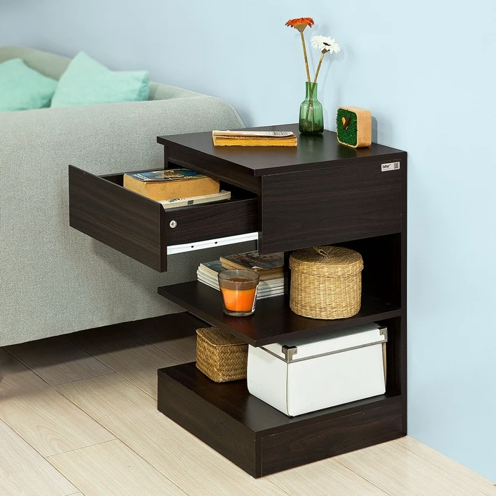SoBuy FBT49-BR Table de chevet Table d’appoint Bout de Canapé avec 2 étagères de rangemen