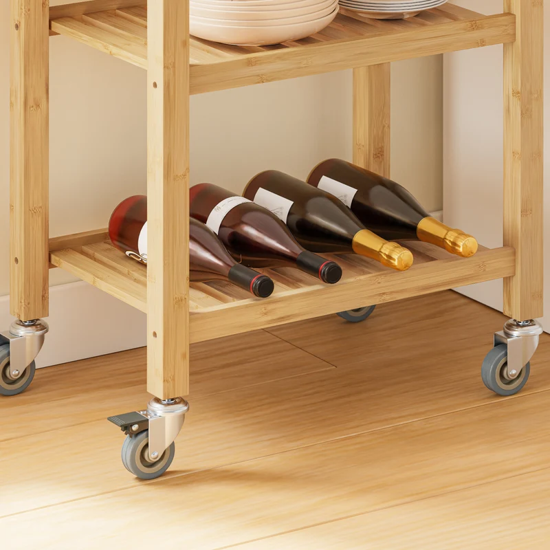 SoBuy FKW135-N Desserte de cuisine en bambou carbonisé 58 cm avec tiroir et roulettes – Chariot de cuisine naturel
