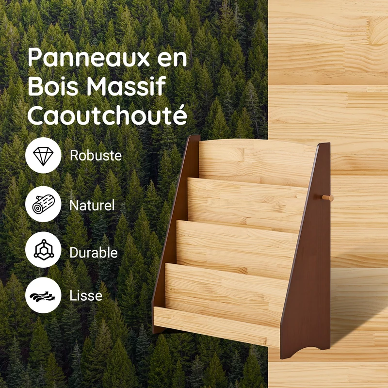 SoBuy KMB32-N Bibliothèque Enfant 4 Niveaux avec 2 Crochets – Meuble Rangement Chambre Enfant – Bois Naturel
