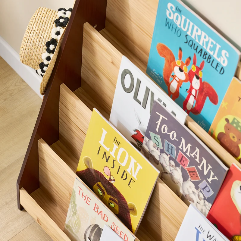 SoBuy KMB32-N Bibliothèque Enfant 4 Niveaux avec 2 Crochets – Meuble Rangement Chambre Enfant – Bois Naturel