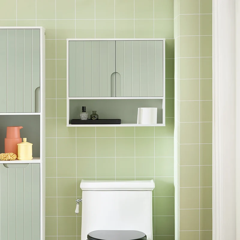 SoBuy BZR140-GR Armoire Murale Salle de Bain Vert et Blanc 60 cm avec 2 Portes, Étagères Réglables et Compartiment Ouvert – MDF E1
