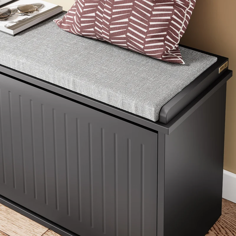 SoBuy FSR98-XL-SCH Banc à Chaussures avec Coussin et 2 Abattants – 100×26×46 cm, 158 kg, Noir