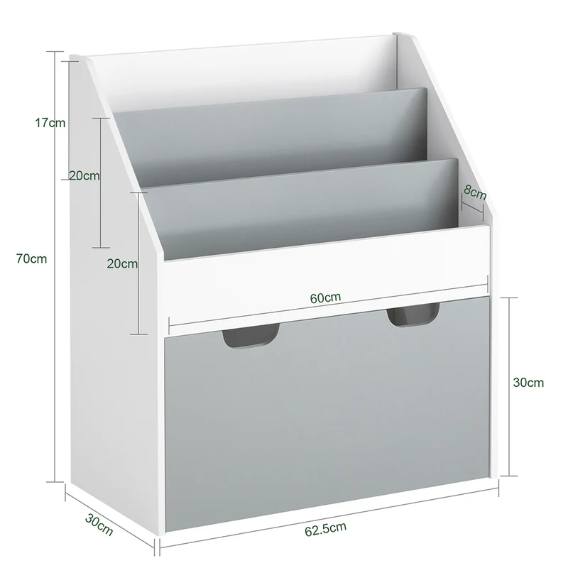 SoBuy KMB17-HG Bibliothèque Étagère à Livres Étagère de Rangement Jouets pour Enfants Porte-revues à 3 Niveaux avec 1 boîte de Rangement