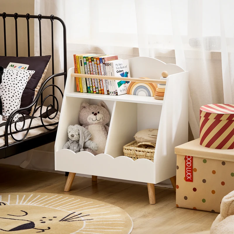 SoBuy KMB100-K-W Bibliothèque Enfant, Étagère à Livres, Étagère de Rangement Jouets pour Enfants, 2 Compartiments Ouverts