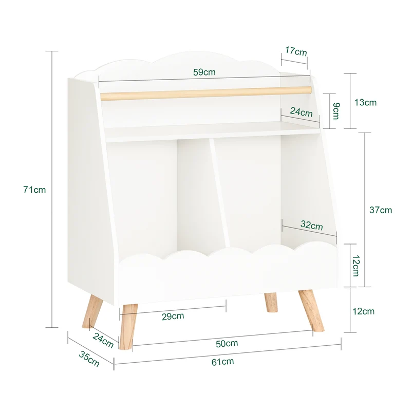 SoBuy KMB100-K-W Bibliothèque Enfant, Étagère à Livres, Étagère de Rangement Jouets pour Enfants, 2 Compartiments Ouverts