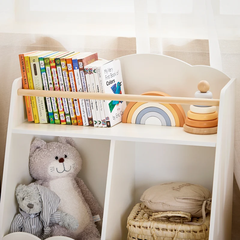 SoBuy KMB100-K-W Bibliothèque Enfant, Étagère à Livres, Étagère de Rangement Jouets pour Enfants, 2 Compartiments Ouverts