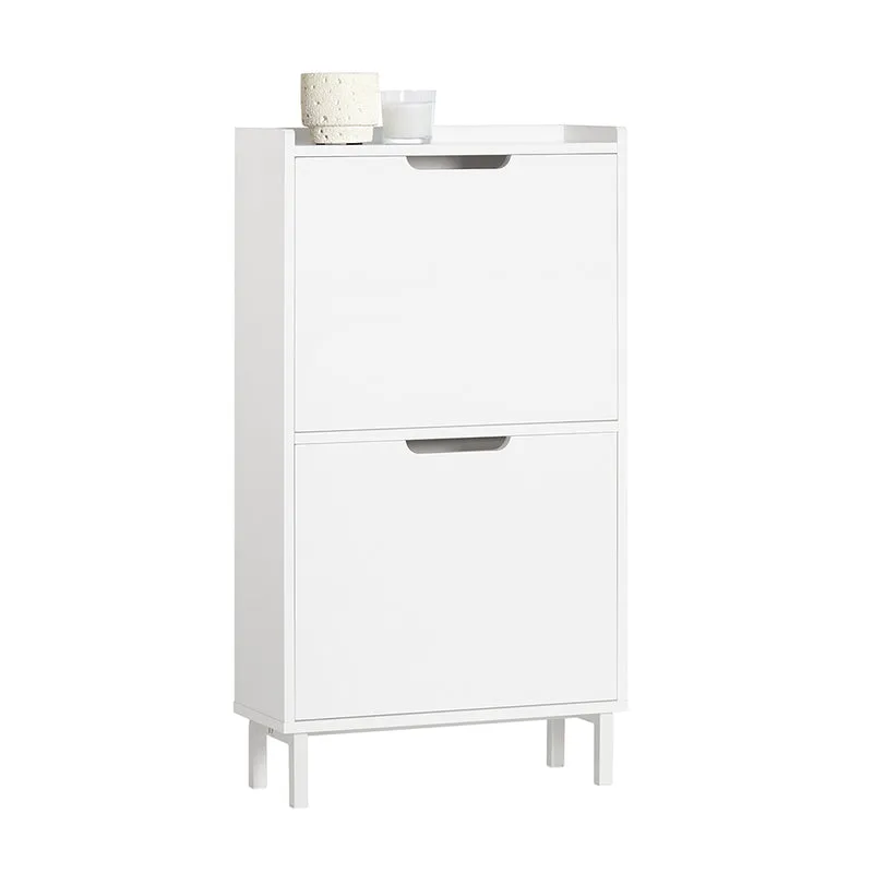 SoBuy FSR151-W Armoire à Chaussures 2 Abattants Ultra-Slim 19cm, Rangement Compact pour Entrée Couloir – 50x19x91 cm, Blanc