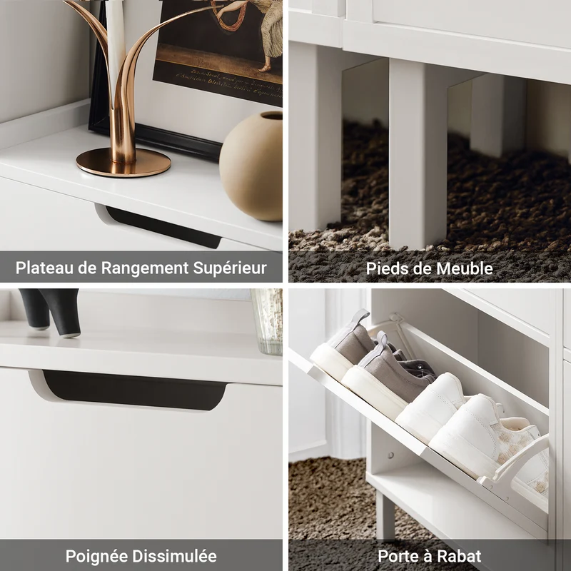 SoBuy FSR151-W Armoire à Chaussures 2 Abattants Ultra-Slim 19cm, Rangement Compact pour Entrée Couloir – 50x19x91 cm, Blanc