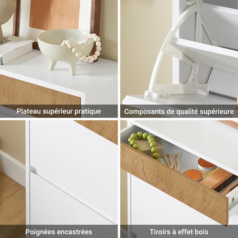 SoBuy FSR205-WN Meuble à Chaussures Gain de Place – Entrée Étroite – 61x26x91 cm Blanc et Naturel