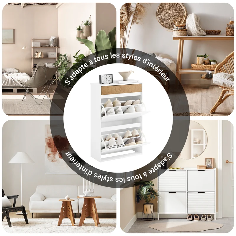 SoBuy FSR205-WN Meuble à Chaussures Gain de Place – Entrée Étroite – 61x26x91 cm Blanc et Naturel