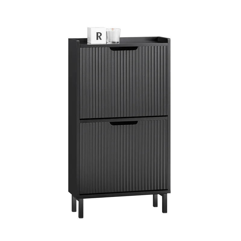 SoBuy FSR177-SCH Armoire à Chaussures 2 Abattants – 4 à 6 Paires, 19 cm de Profondeur, Anti-Basculement – 50×19×90 cm, Noir