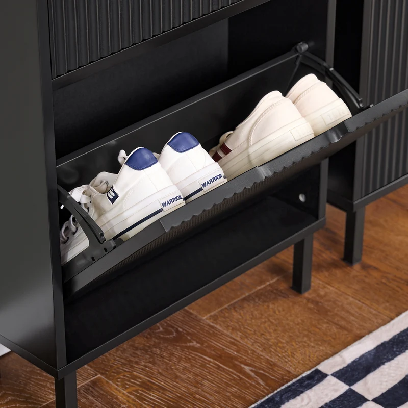 SoBuy FSR177-SCH Armoire à Chaussures 2 Abattants – 4 à 6 Paires, 19 cm de Profondeur, Anti-Basculement – 50×19×90 cm, Noir