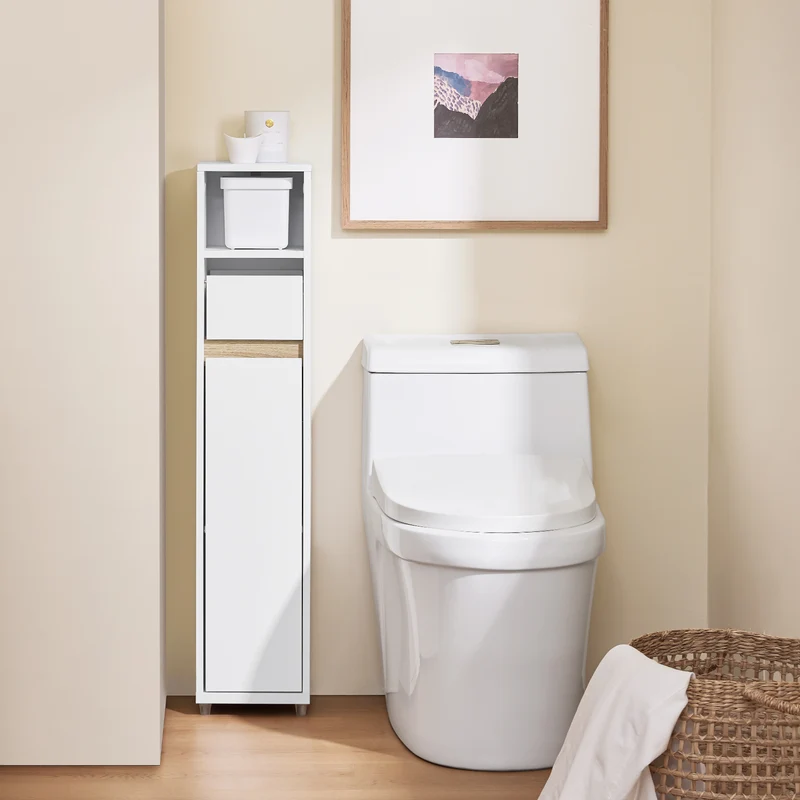 SoBuy BZR151-W Meuble de Salle de Bain Ultra-Étroit avec Étagère Réglable et Tiroir Repositionnable – L20×P20×H96 cm, Charge 30 kg, PB/MDF E1, Blanc