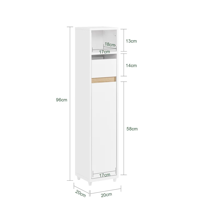 SoBuy BZR151-W Meuble de Salle de Bain Ultra-Étroit avec Étagère Réglable et Tiroir Repositionnable – L20×P20×H96 cm, Charge 30 kg, PB/MDF E1, Blanc