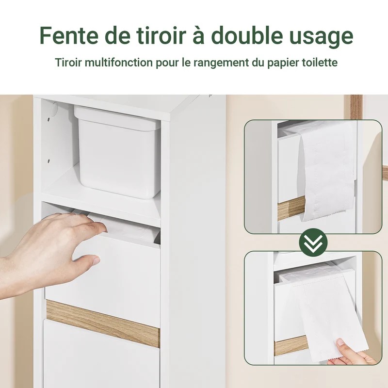 SoBuy BZR151-W Meuble de Salle de Bain Ultra-Étroit avec Étagère Réglable et Tiroir Repositionnable – L20×P20×H96 cm, Charge 30 kg, PB/MDF E1, Blanc
