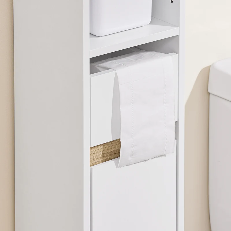 SoBuy BZR151-W Meuble de Salle de Bain Ultra-Étroit avec Étagère Réglable et Tiroir Repositionnable – L20×P20×H96 cm, Charge 30 kg, PB/MDF E1, Blanc