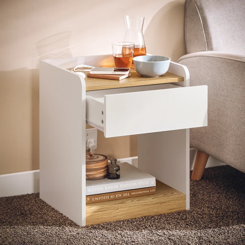 SoBuy FBT128-WN Table de Chevet, Table de Nuit, Table d'Appoint, Bout de Canapé avec 1 Tiroir pour Salon, Chambre