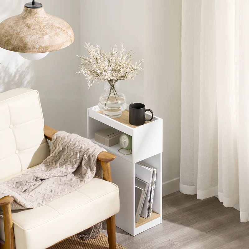 SoBuy FBT171-WN Table de Chevet Étroit, Table de Nuit avec Tiroir et Étagère, Meuble d 'appoint Moderne pour Chambre et Salon, Blanc, 20 x 35 x 60 cm