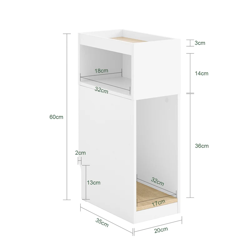 SoBuy FBT171-WN Table de Chevet Étroit, Table de Nuit avec Tiroir et Étagère, Meuble d 'appoint Moderne pour Chambre et Salon, Blanc, 20 x 35 x 60 cm