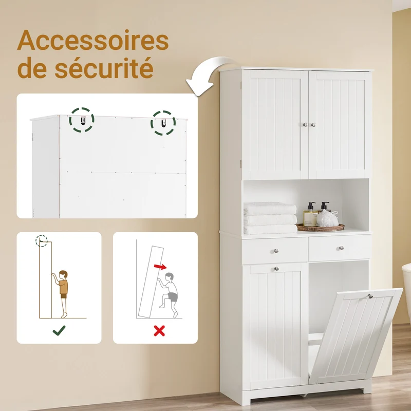 SoBuy BZR215-W Colonne Salle de Bain 2 Paniers à Linge Intégrés – Meuble Gain de Place 181 cm Blanc