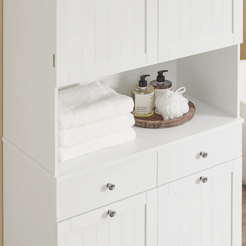 SoBuy BZR215-W Colonne Salle de Bain 2 Paniers à Linge Intégrés – Meuble Gain de Place 181 cm Blanc