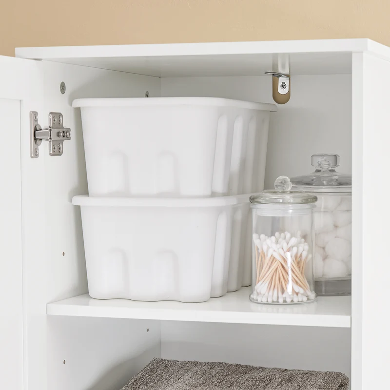 SoBuy BZR216-W Colonne de Salle de Bain avec Panier à Linge 45 L, Tiroir, Étagère Réglable et Porte Réversible – Charge 34 kg – 40×38×180 cm, Blanc