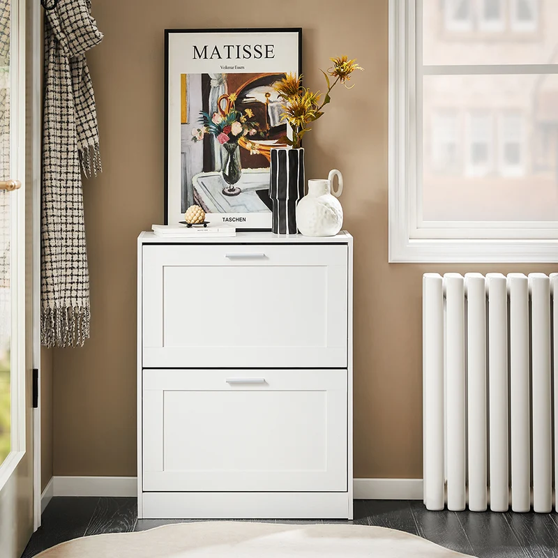 SoBuy FSR137-W Meuble à Chaussures à Abattants 2 Niveaux – Rangement Discret pour Entrée – 60x25x80 cm Blanc