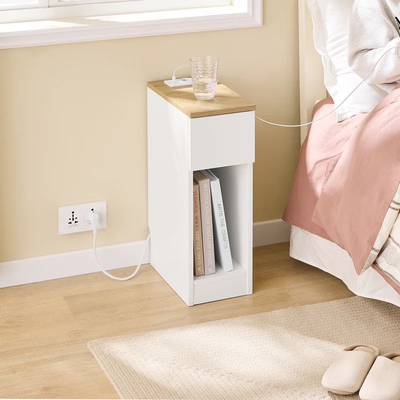SoBuy FBT111-E-WN Table de Chevet Étroite avec USB et Type-C – Largeur 20 cm