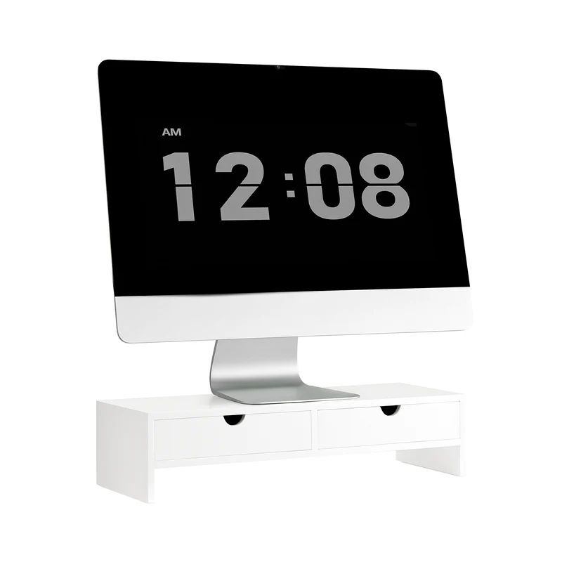 SoBuy BBF02-W Support Écran PC Rehausseur Ecran PC Bureau avec 2 Tiroirs et Rangement Support Moniteur Universel pour Ordinateur Portable ou Écran Blanc 47x18x11cm