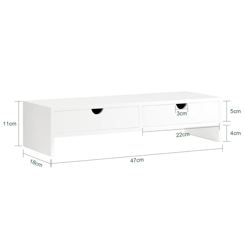 SoBuy BBF02-W Support Écran PC Rehausseur Ecran PC Bureau avec 2 Tiroirs et Rangement Support Moniteur Universel pour Ordinateur Portable ou Écran Blanc 47x18x11cm